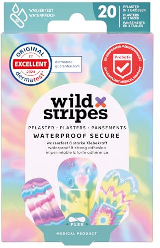 Wild Stripes Pflaster Wasserfest Set I Fingerpflaster I Waterproof Rainbow I Wundpflaster Wasserfest I Duschpflaster Wasserfest Extra Stark I Hypoallergen I 20 Stück
