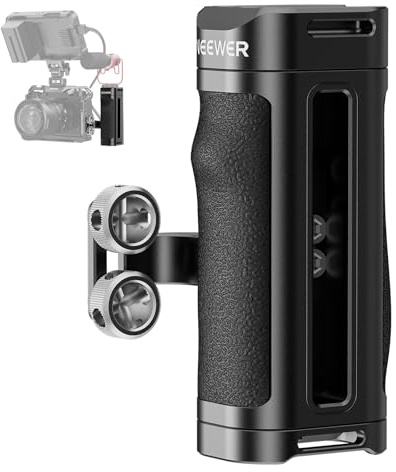 NEEWER Mango Lateral Ligero, Mango de Rig Jaula Cámara con Agarre de Silicona, Tornillos Dobles 1/4, Roscas 1/4, Zapata Fría, Ajuste Vertical, Compatible con SmallRig Jaula, CA067H