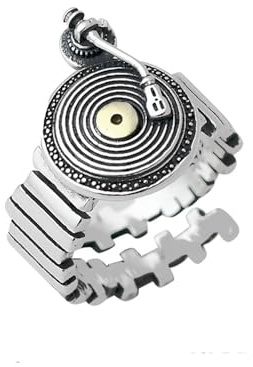 IMINI DJ Music - Anillo de vinilo personalizado para hacer discos, banda abierta, ajustable, extensible, dedo medio, ajuste cómodo, tendencias de moda, joyería hip hop para hombres y mujeres, regalo