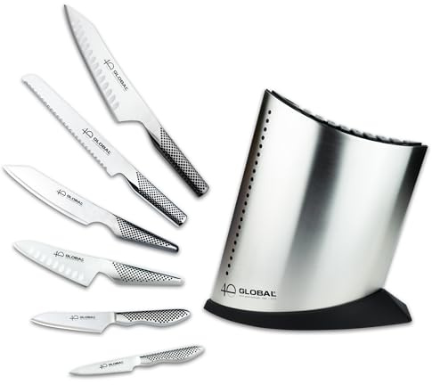 Global Knives 40th Anniversary Limited Edition 7 Piece Knife Block Set, Premium Japanese Kitchen Knives, Ultra Sharp Stainless Steel Blades with Santoku Knife & 20cm Bread Knife