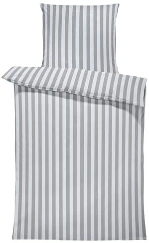 one-home Jersey Bettwäsche kuschelig Weiche Baumwolle Bettbezüge mit Reißverschluss, Größe:135x200 cm, Farbe:Gestreift grau