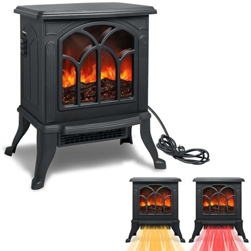 SUBTLETY Camini elettrici 750 W/1500 W, 2 livelli di calore regolabili, in metallo, con effetto fuoco a LED, silenzioso, effetto fiamma, stufa elettrica per la casa
