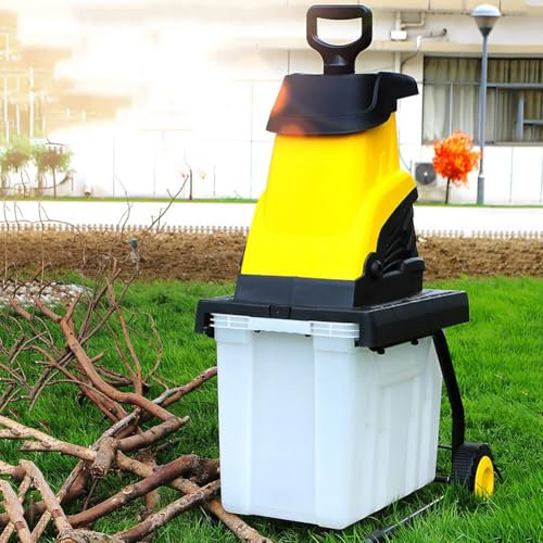 Trituradora de jardín eléctrica, trituradora de Hojas y Madera portátil de 2500 W con Ruedas y Caja de recolección de 45 L, Ancho de Corte de 40 mm, Cuchillas de Acero Reversibles 20m-Power Cord
