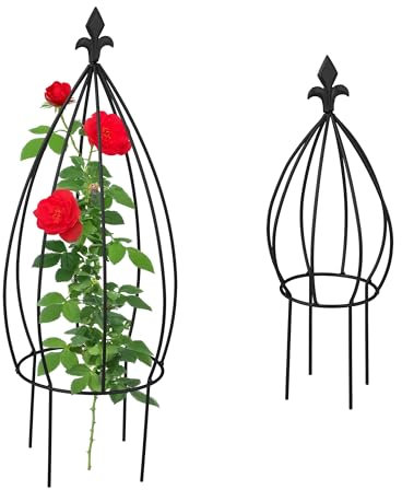 Relaxdays Rankhilfe, 2er Set, Zwiebelform, Ranksäule Kletterpflanzen, Metall, freistehend, Obelisk, Rosenturm, schwarz