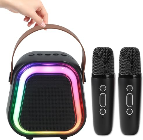 Mini Karaoke Machine for kids, Singing Equipment Speaker with 2 Wireless Microphones and Light, Portable Bluetooth Karaoke Speaker for Adults, Birthday Gifts for 3-12+ Year Old Boys Girls, Home Party