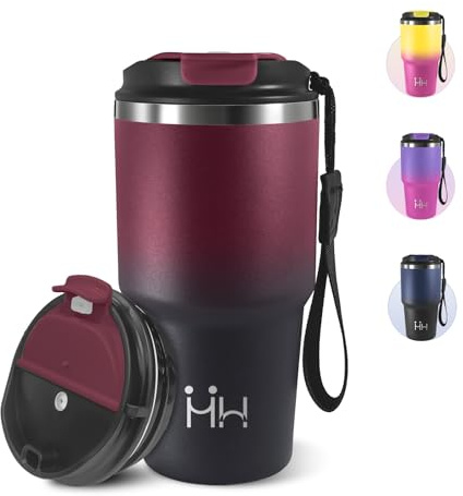 Taza de Café, 600 ml, Taza Termica, 304 Acero Inoxidable Reutilizables, Vaso Termico, Taza Termo Cafe para Llevar con Tapa, Perfecto para llevar Café y para la Oficina - Rojo&negro