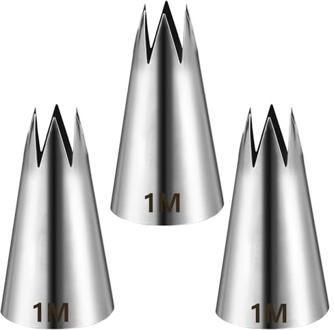 3PCS 1M Piping Tips Icing, Silver Open Star Tips for Cake Decorating, Seamless Piping Nozzles