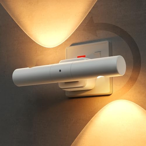 LOHAS-LED Plug in Night Light, Rotatable Night Light with Dusk to Dawn Sensor, Dimmable 0-100 LM, Warm White 3000K, Plug in Projector Nightlight for Bathroom, Hallway, Kitchen, 1 Pack