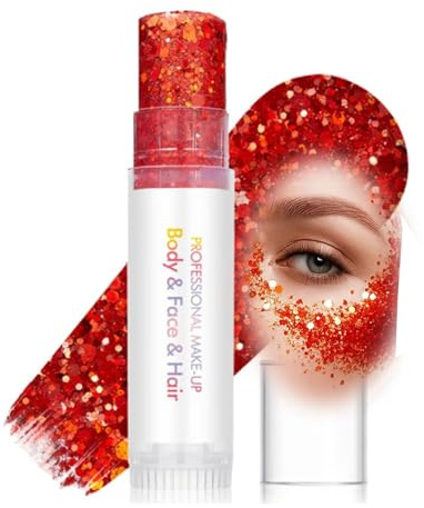 Professional Red Glitter Stick for Makeup, Hair & - Sparkly Glitter Powder for Face, Cheeks, Eyes, Festivals & Parties, Easy Direct Swipe-On Application, Vibrant Long-Lasting Shine