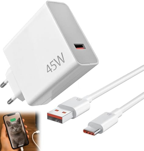 Hobeiy Caricabatterie Rapido 45W USB-C, Cavo Incluso 1.5m, Compatibile con Smartphone Xiaomi (Redmi, Poco), Ricarica Power Delivery per Telefono