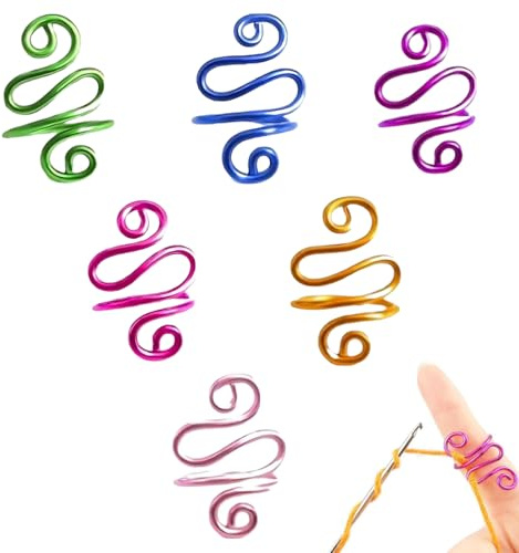 LONZIKP Ensemble de 6 Anneaux réglables pour Crochet, Guides de Fil, Accessoires de Tricot, dé à Coudre pour Tricot, idéal pour Le Quilting