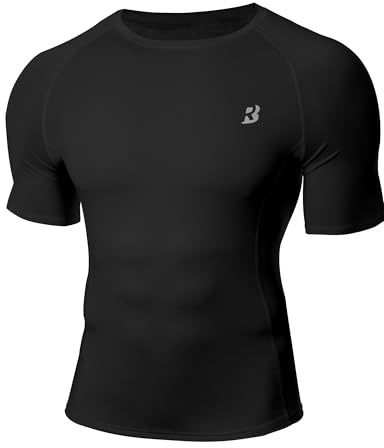 WISMBOX Men's Compression Shirt, Short Sleeve Quick Dry T-Shirt, UPF 50+ Sun Protection Base Layer Gym Top for Running Football