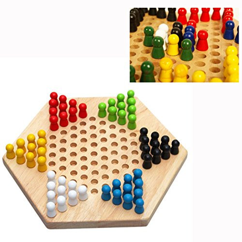 Cisixin Jeu de Dames - Hexagon Traditionnelle en Bois Chinois Famille Checkers Game Set