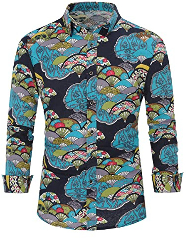 Allthemen Casual tryckta skjortor för män blommig Hawaiiansk skjorta