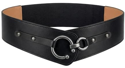 BlackButterfly Bred Elastisk Stretch Retro Metall Interlock Spänne Bälte (Svart, L)