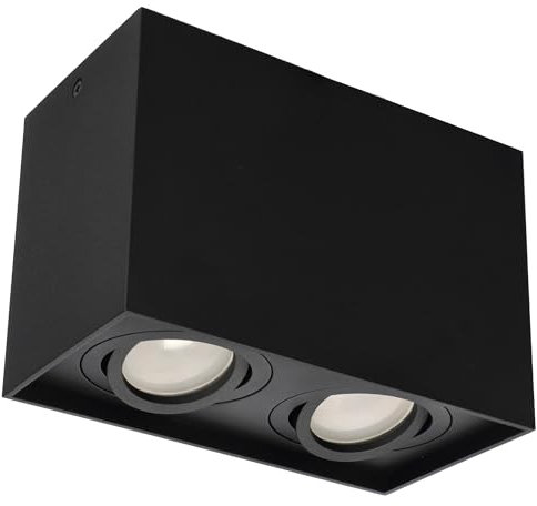 EDO Faretto da Soffitto Doppia PALLAD 2 Apparecchio a Plafone Plafoniera Nero Spot Alluminio Lampada Quadrato Lampada da Soffitto a Superficie Orientabile Faretto a Plafone GU10 Soggiorno Cucina