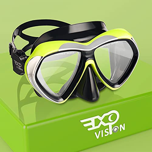 Maschera subacquea da snorkeling, anti-perdita Scuba Dive Occhialini da nuoto con protezione nasale Easybreath vetro temperato Attrezzatura da nuoto professionale (Giallo)