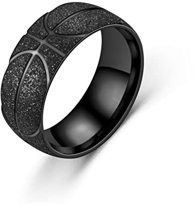 Chengxun Edelstahl Basketball Muster Ring Geschenk für Männer Frosted Stripe Ringe Sport Hip Hop Punk (schwarz, 9)