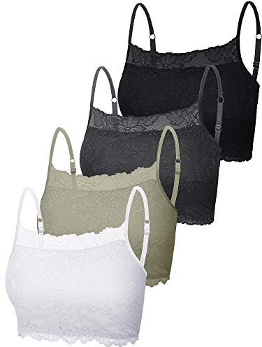 Geyoga 4 Pièces Brassières en Dentelle pour Femme Soutien-Gorge Extensible Non Rembourré à Bandeau Tubulaire(L,Noir, Gris foncé, Vert Armée, Blanc)
