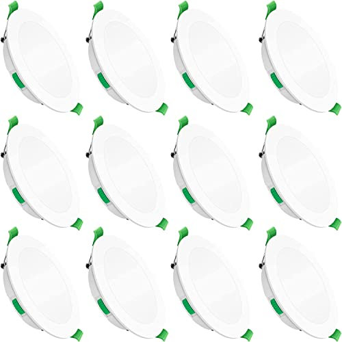 ALUSSO LED Recessed Ceiling Lights, 7W 580Lm Ultra Slim Dimmable Downlights, Warm White 3000K Neutral White 4000K Cool White 6500K Adjustable, IP44 Bathroom Spotlight for Kitchen, Living Room, 12 Pack