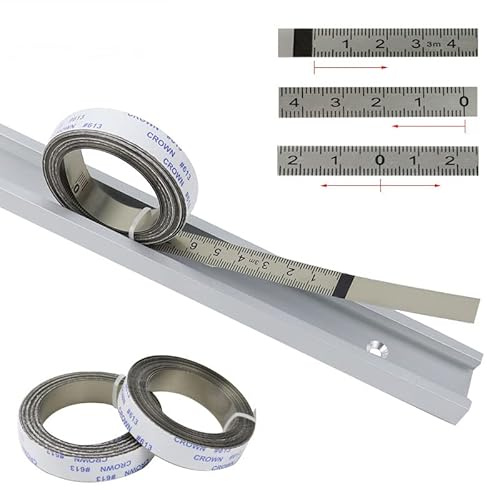 TopHomer Ruban Métrique Auto-Adhésif 13 mm - 3 Échelles (Gauche/Droite/Centrale) | Pour Scies à Onglet, Établis et Rails en T | 1 Pièce, 2 M-0-2 M