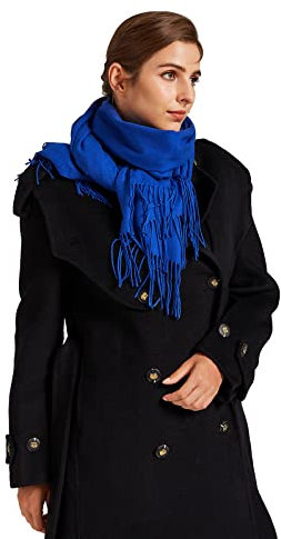 VaneriHome Schal Damen Frühling Herbst einfarbig mit Quaste Elegante Stola für Freizeit Abendkleid Hochzeit 190x63cm, Königsblau