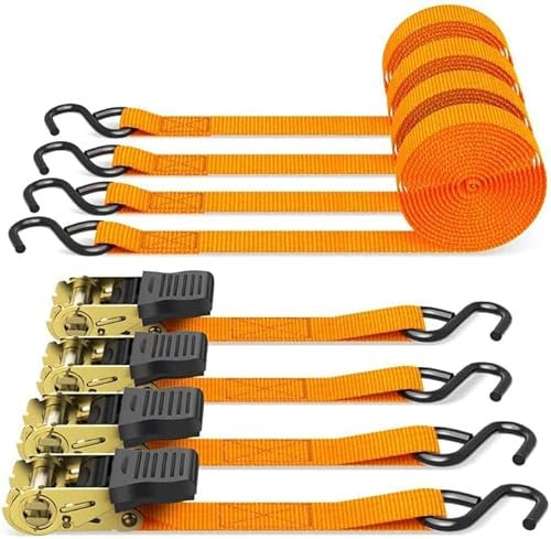 SKYTE® 4 Pack 4.5m x 25mm Ratchet Tie Down Lashing Straps With S Hooks Tensioning Belt Load Securing Straps Heavy Duty Ratchet Straps 100KG Quick Release Heat Treated