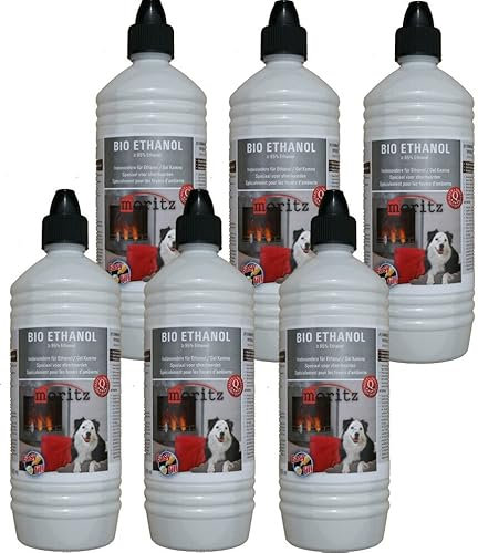 Moritz Bioetanol 6 x 1000 ml I Bioetanol Líquido para Chimenea de Mesa Chimenea de Mesa Hornos de Chimenea Exterior