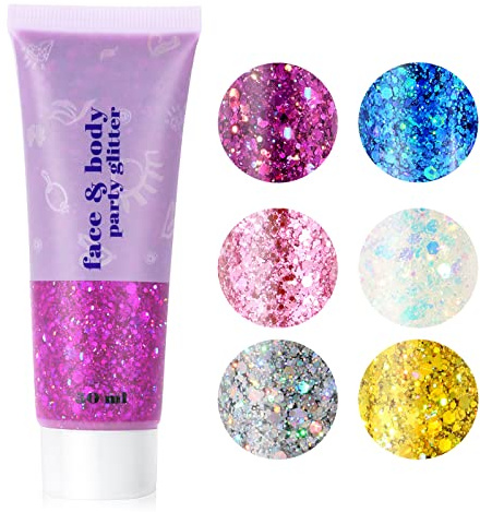 URAQT Glitter Body and Face Gel for Nails, Eyes, Lips, Hair - Chunky Glitter for Music, Festival, Masquerade (D)
