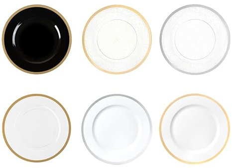 Decorline 4x Platzteller - Weiss/Gold - Dekoteller Ø 33 cm Event Teller Wiederverwendbare Kunststoff Unterteller als Tischdekoration für Event Hochzeit Geburtstag Deko Silvester Weihnachten Ostern