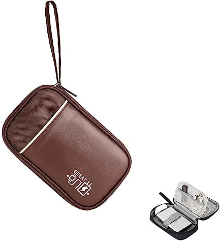 CRSUSUKJ Bolsa Cables de Viaje Organizador Accesorios para Tableta,Bolsa organizadora de Accesorios electrónicos,Bolsa Universal para Cables,para Cables,Palos USB, ratón, Banco de energía(Marrón)