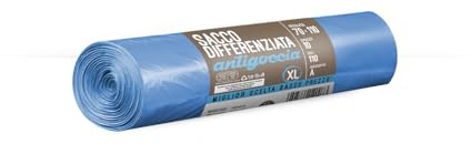 Doli's Skräppåsar 70 x 110 för återvinning, anti-dropp och anti-borrning för lägenhetshus, 100% platica efter konsumtion (110L) (Transparent blå)