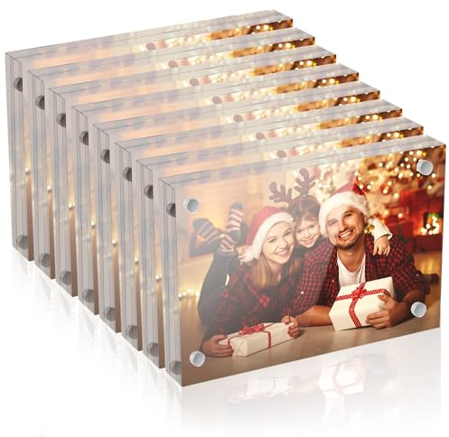 Airsnigi 5 x 7 Acrylic Picture Frames 8 Pack, Clear Picture Frames Frameless Magnetic Picture Frame Double Sided Magnetic Photo Frame Self Standing Desktop Display Stand for Bedroom Living Room Home