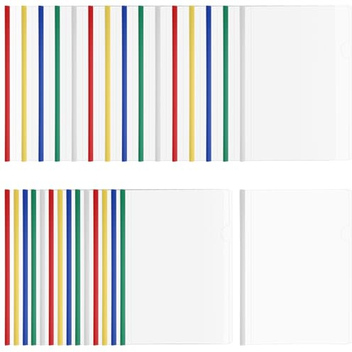 YUENPUN 30 fundas translúcidas para informes con barra deslizante, carpeta de archivos de plástico deslizante, fundas transparentes A4 para documentos para el hogar, escuela, oficina, 30,5 x 21,3 cm
