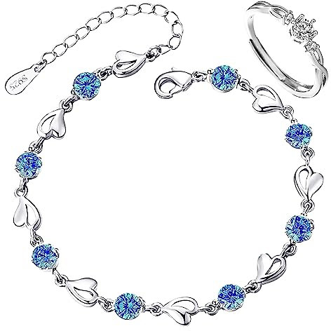 Silber 925 Damen Armband mit Liebesherz und Verstellbarem Ring, Rosa Armkette