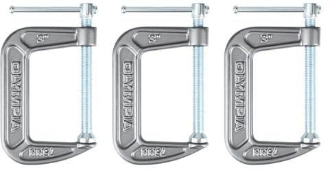 Olympia Tools Heavy Duty Cast Iron C-Clamps with 3-Inch Jaw Opening and 2-Inch Throat, 3 Pack