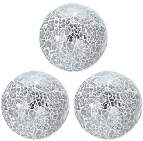 uxcell 3 bolas de cristal decorativas de 3.15 pulgadas, esferas de centro de mesa, esferas de mosaico de vidrio para decoración, cuencos, jarrones, mesa de comedor, fiesta, color blanco plateado