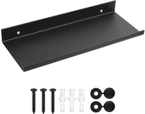QJKEJI Wandregal Schwarz, Bilderleiste, Wandboard, Schweberegal Schwarz, Bad Regal Wand Bücherregal für Wohnzimmer Arbeitszimmer Badezimmer Küche Fotorahmen Dekos - Schwarz/30x12x3,5 cm