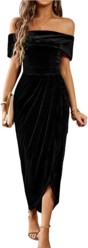 MATSUMIZUYU Womens Velvet Wrap Off The Shoulder Dress Sexy Slit Ruched Cocktail Dress Wedding Party Dresses Black