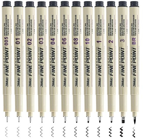 Neoreser 12 Pcs Juego de Rotuladores, Rotulador de Punta Fina para Dibujo Artístico, Bocetos(Color Negro)