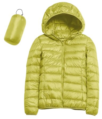 Manteaux Femme Veste d'hiver Chaude et légère à Capuche pour Femme, Manteau Coupe-Vent avec Isolation recyclée, Manteau d'hiver Court et Mince en Duvet de Blouson Hiver Femme Doudoune (Yellow, M)