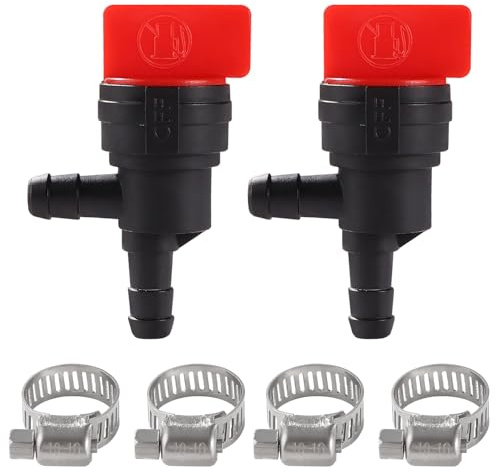 VooGenzek 2 Piezas 90 Grados Válvula de Cierre de Combustible de 1/4, Grifo de Combustible de Plástico de 6-8 mm, con 4 Piezas Abrazaderas de Manguera, para Cortacésped