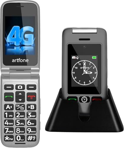 artfone G6 4G Telephone Portable Senior Débloqué丨Téléphone Portable à Clapet avec Grandes Touches丨Bouton SOS丨Double écran丨Station de Charge丨Appareil Photo丨Radio FM丨Appel Rapide丨Bluetooth丨USB-C - Gris
