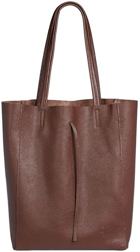 Caspar Großer Damen Leder Shopper Schultertasche mit Sicherheitsfach - CLASSIC LINE - Modell No.780 - Made in Italy, Farbe:braun, Accessoires:One Size
