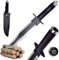 Swords and more Coltello da caccia - Coltello Rambo, lama affilata e appuntita con fodero in pelle, 40,5 cm, coltello da esterno, coltello in acciaio, coltello da sopravvivenza con lama fissa