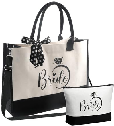 UCFBWO Borsa da sposa in tela con borsa per il trucco e nastro da sposa, regalo per addio al celibato, matrimonio, squadra, sposa JGA