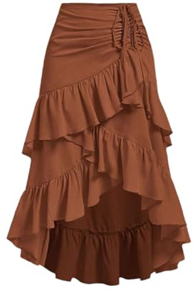 Jupe Pirate Femme, Gothique Mi-Longue Jupe Vintage Style Cour Royale Halloween Robes avec Plissee et Volants, Femme Robe Victorienne