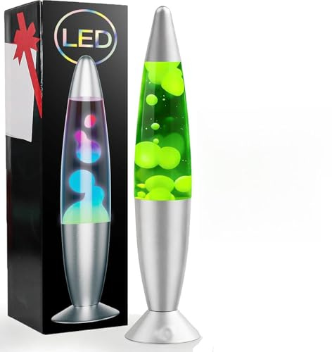 AONESY Lámpara de lava de 7 colores que cambian automáticamente: Lámpara de lava de 34 cm pequeña con cera blanca y líquido blanco | Lámparas de lava azul/rojo/verde | Lámpara de purpurina regalo de