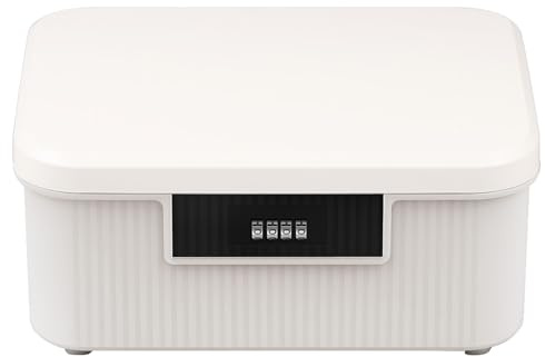 Dandelionsky Lockable Organizer Box Large Medicine Box with Combination Lock, 26x22x12cm Fridge Box with Built in Removable Tray, Privacy Container for Food Office Documents Safe (white)