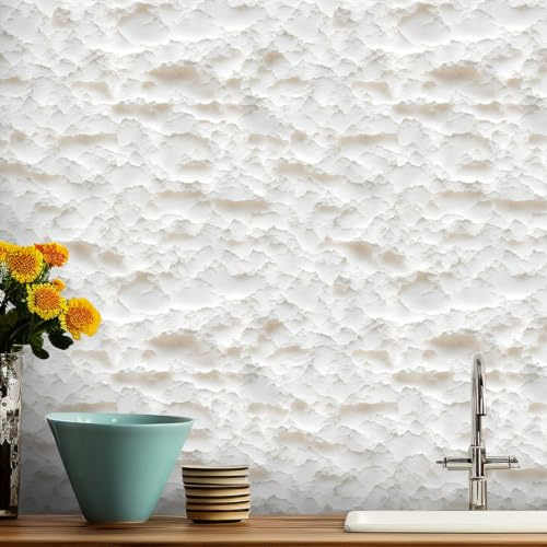 GLOW4U 3D Beige Stone Tile Peel and Stick Wallpaper for Kitchen Backsplash Walls Bathroom Living Room Furniture Decal 17.7x117 Inches
